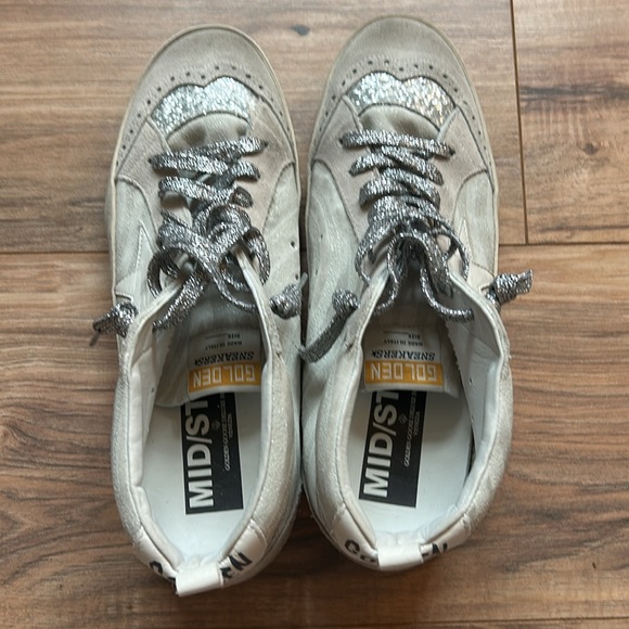 Golden Goose Gray Mid Star Shoes with Silver Glitter Laces - Picture 3 of 16